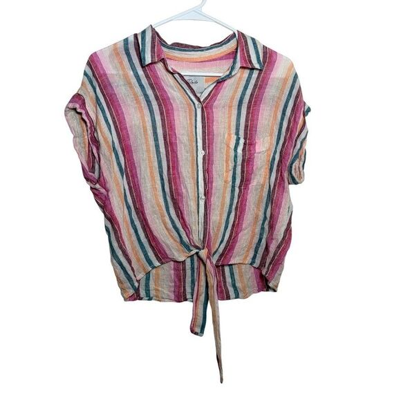 Rails Blouse Women's Small Button Up Short Sleeve Collared Metallic Linen Top - Picture 1 of 10
